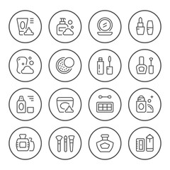 Set round line icons of cosmetics