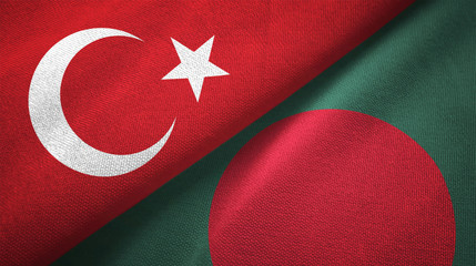 Turkey and Bangladesh two flags textile cloth, fabric texture