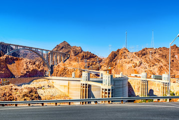 Famous and amazing Hoover Dam at Lake Mead, Nevada and Arizona Border.