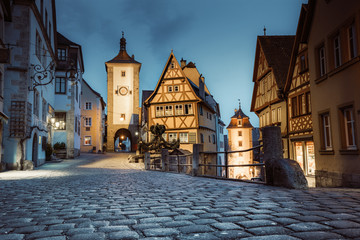 Fototapeta na wymiar Historic town of Rothenburg ob der Tauber in twilight, Bavaria, Germany