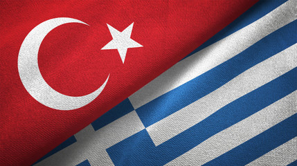 Turkey and Greece two flags textile cloth, fabric texture