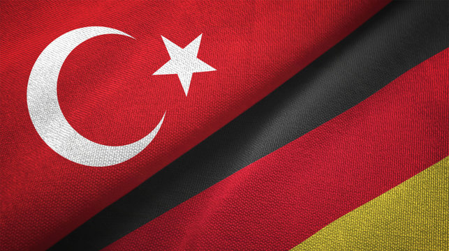 Turkey and Germany two flags textile cloth, fabric texture