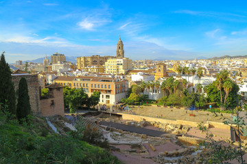 Fototapeta na wymiar panoramic view of malaga spain from the amphitheatre on the cathedral
