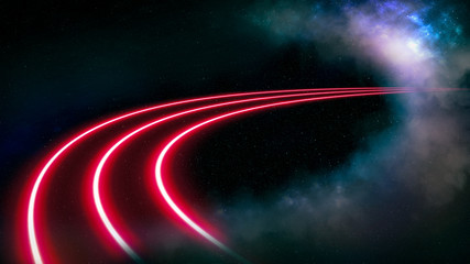 Intergalactic highway. Outer space background with colorful galaxies and stars.