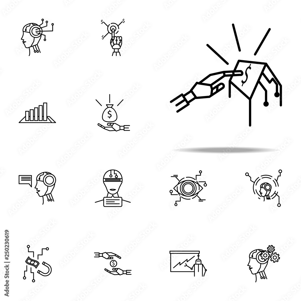 Poster advisor bot cyborg money icon. robo icons universal set for web and mobile