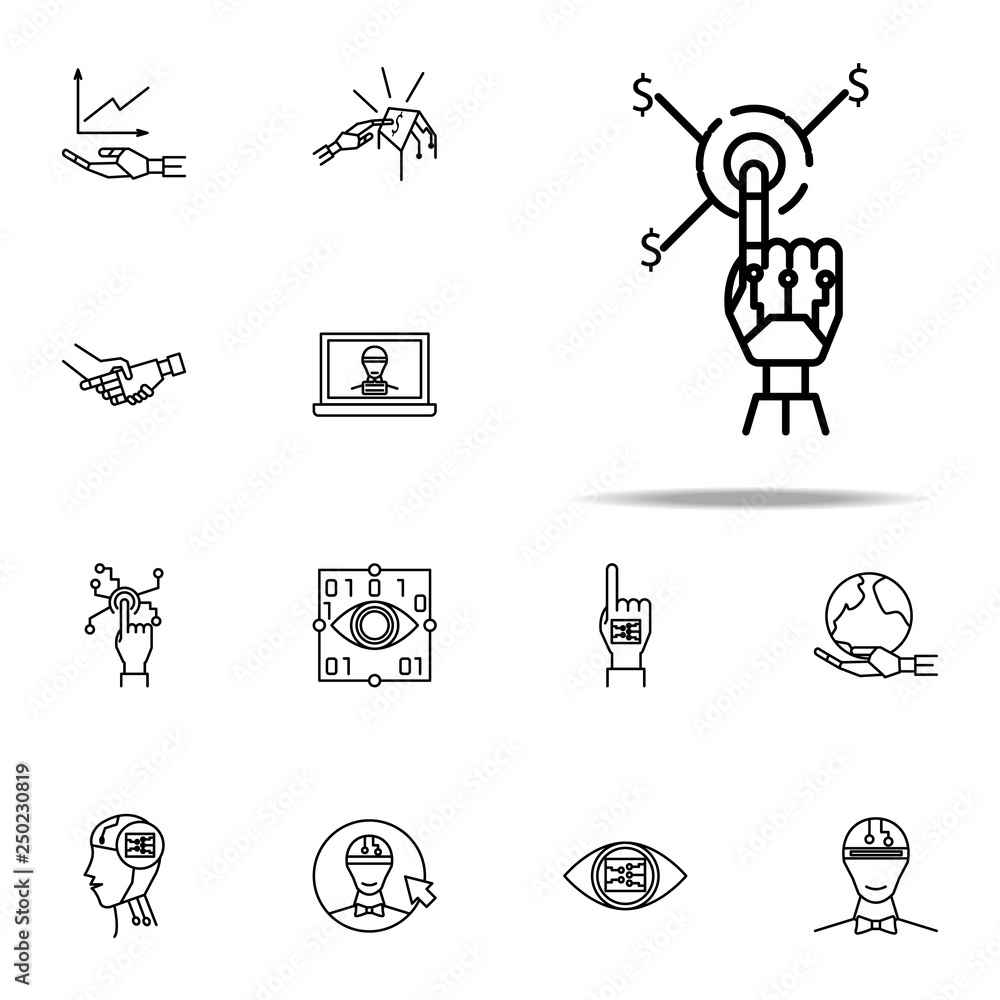 Poster earning robot hand icon. robo icons universal set for web and mobile