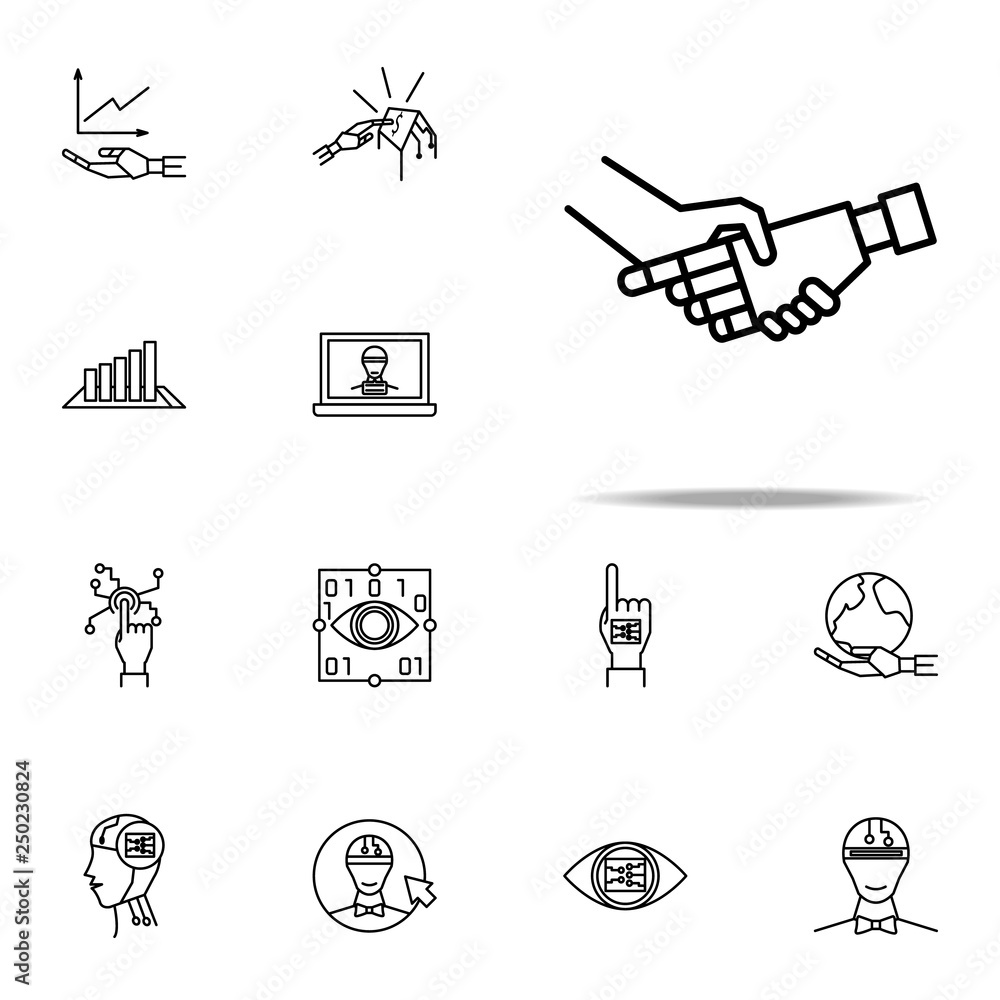 Aufkleber robot and human hand icon. robo icons universal set for web and mobile