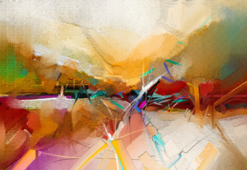 Obrazy  Streszczenie kolorowe pociągnięcia pędzlem olej, farba akrylowa na płótnie tekstury. Semi abstrakcyjny obraz tła malarstwa pejzażowego. Nowoczesne obrazy olejne na ścianę. Grafika kolorowa na tle