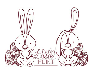 happy easter hunt label with rabbit icon