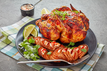 roasted chicken with sweet potato and sauce