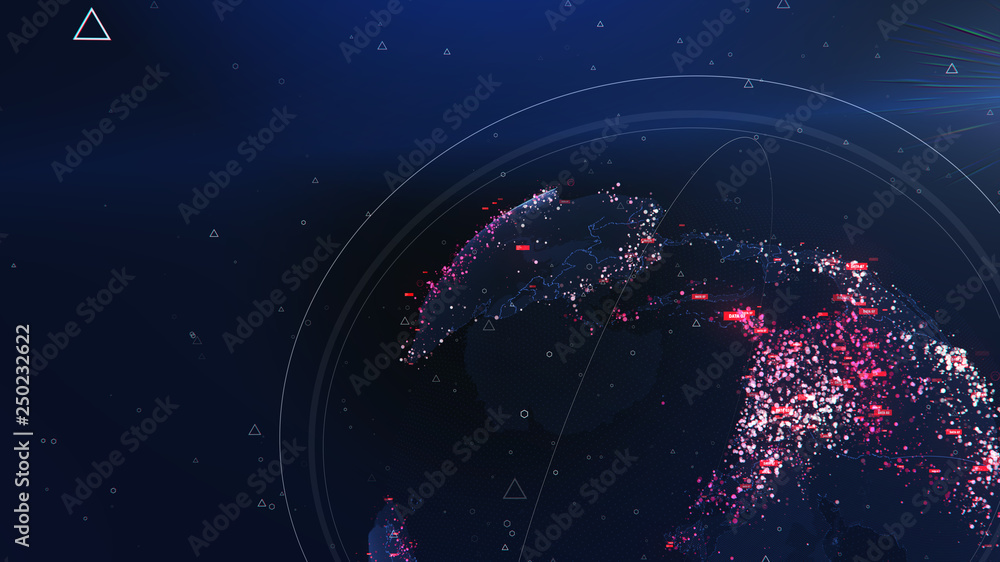 Poster global network technology. data exchange and global network over the world 3d rendering. global netw