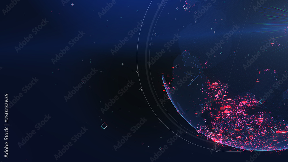 Poster global network technology. data exchange and global network over the world 3d rendering. global netw