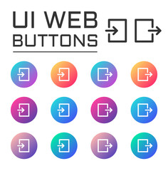 login logout account ui web button. ui elements. login logout vector icons on trendy gradients for web, mobile and user interface design