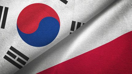 South Korea and Poland two flags textile cloth, fabric texture