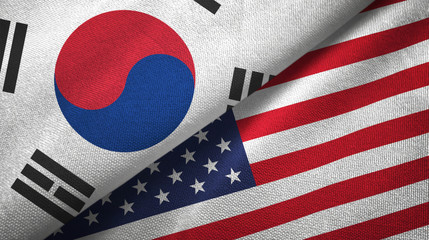 South Korea and United States two flags textile cloth, fabric texture