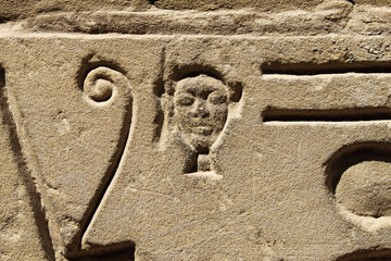 Detail of ancient egyptian hieroglyphs in the Karnak Temple