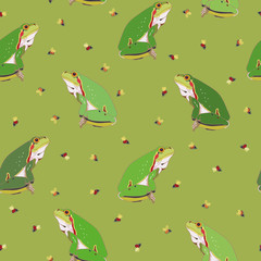 Obraz premium Green pattern with turquoise frog.