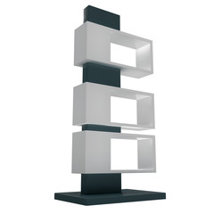 Showcase Displays Retail Shelves Stand. Trade show booth. 3d render illustration isolated on white background. Template mockup for your design.