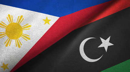 Philippines and Libya two flags textile cloth, fabric texture