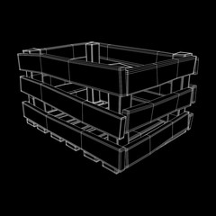 Wooden box for transportation and storage of products. Empty crate for fruits and vegetables. Model wireframe low poly mesh vector illustration