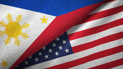 Philippines and United States two flags textile cloth, fabric texture