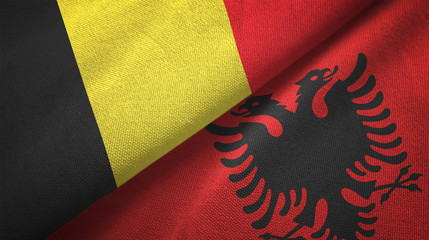 Belgium and Albania two flags textile cloth, fabric texture