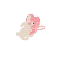 Adventures of Easter bunnies, who are looking for and hiding holiday eggs. Easter design elements in minimalistic vector style. Illustrations for kids.