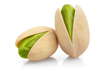 Delicious pistachios, isolated on white background