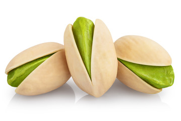 Delicious pistachios, isolated on white background
