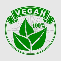 Vegan, Organic, natural product logo or label. Vector illustration.