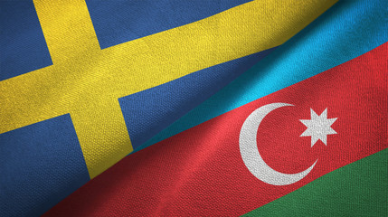 Sweden and Azerbaijan two flags textile cloth, fabric texture