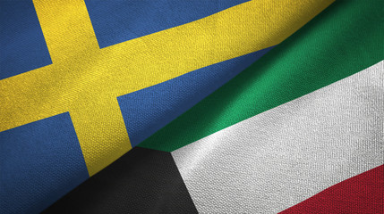 Sweden and Kuwait two flags textile cloth, fabric texture