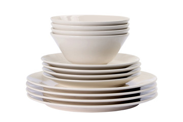 stack of plates on white background.