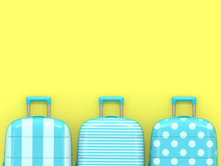 3d render of three suitcases over yellow background