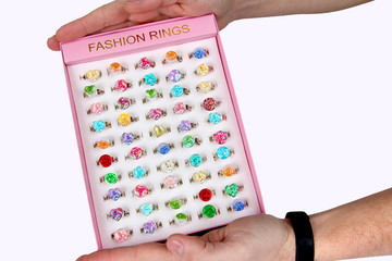 children's rings jewelry box in the hands, fashion rings