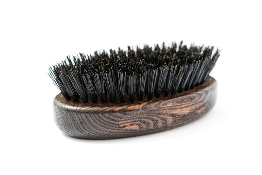Beard Brush - Oval shaped brush wood with natural bristles on white background