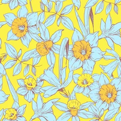 Gordijnen Seamless pattern with daffodils flowers. Vector © aksol