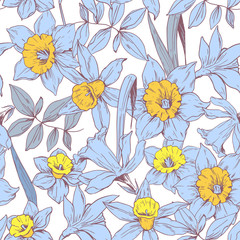 Seamless pattern with daffodils flowers. Vector