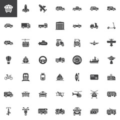 Transport and transportation vector icons set, modern solid symbol collection, filled style pictogram pack. Signs, logo illustration. Set includes icons as School bus, ambulance, truck, trolleybus