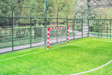 sports ground with outdoor gates on a Sunny summer day close-up