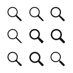 Search icon. Magnifying glass icon, vector magnifier or loupe sign.