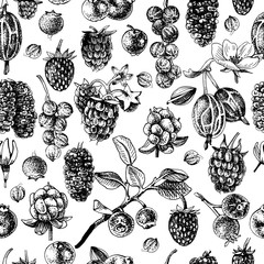 Seamless pattern with hand drawn berries