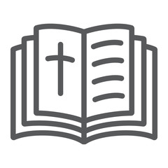 Holy bible line icon, religion and book, book with cross sign, vector graphics, a linear pattern on a white background.