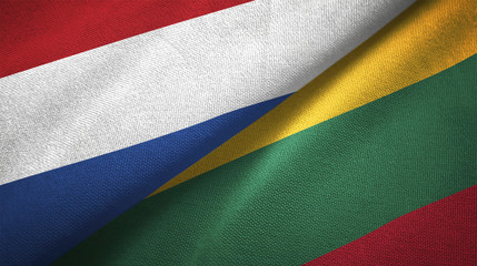 Netherlands and Lithuania two flags textile cloth, fabric texture