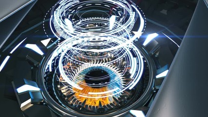 Artificial eye scan, robot mechanism, futuristic human, technology, networking. Futuristic body enhancement, cyberpunk, cybernetics