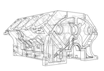 Engine block sketch. Vector rendering of 3d