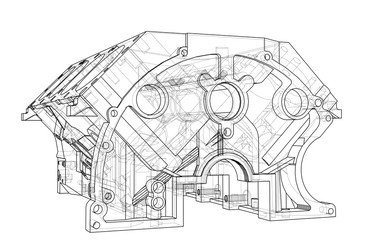 Engine block sketch. Vector rendering of 3d
