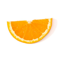 Orange fruit slice  isolated on white background closeup. Food background. Flat lay, top view.