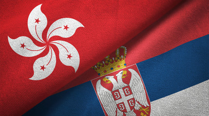 Hong Kong and Serbia two flags textile cloth, fabric texture