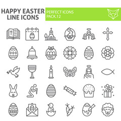 Happy easter line icon set, spring holiday symbols collection, vector sketches, logo illustrations, christian celebration signs linear pictograms package isolated on white background.